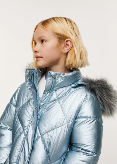 Mango Kids' Metallic Puffer Jacket Sky Blue | ModeSens