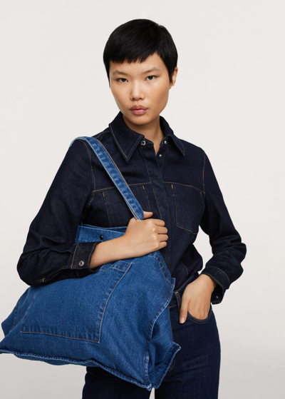 Mango denim shoulder bag in blue