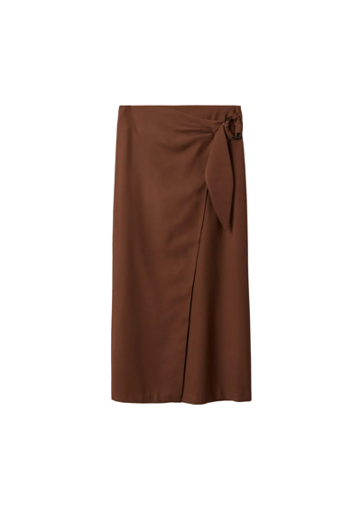 Shop Mango Buckle Wrap Skirt Brown