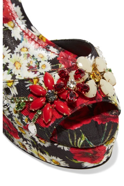 Shop Dolce & Gabbana Embellished Printed Faille Wedge Sandals