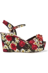 DOLCE & GABBANA Embellished Printed Faille Wedge Sandals