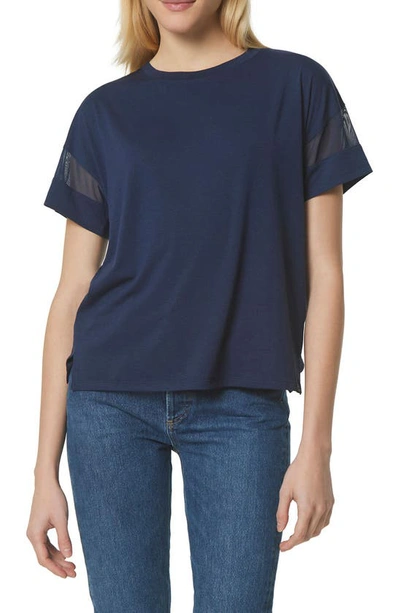 Shop Marc New York Andrew Marc Sport  Performance Mesh Sleeve Boxy T-shirt In Midnight