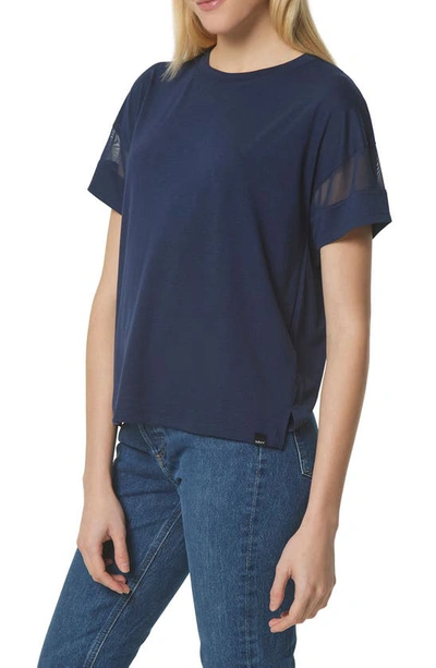 Shop Marc New York Andrew Marc Sport  Performance Mesh Sleeve Boxy T-shirt In Midnight