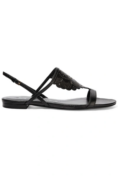 Burberry Laser-cut Leather Sandals In Black