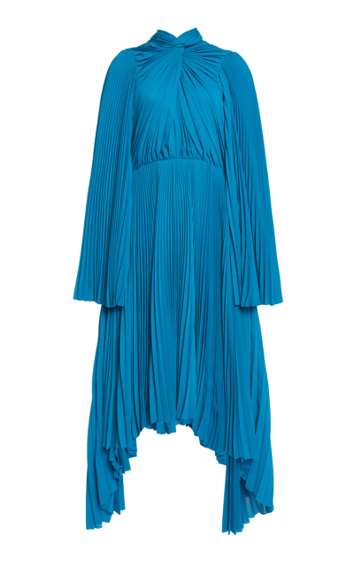 Shop Balenciaga Women's Knotted Plisse Maxi Dress In Blue