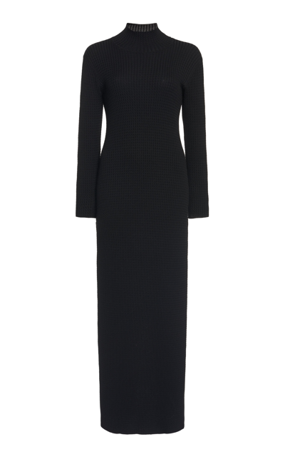 Shop Balenciaga Women's Fitted Cable-knit Wool Maxi Dress In Black