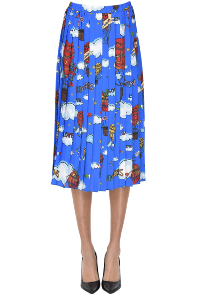 Shop Alessandro Enriquez Pleated Crepè Skirt In Blue