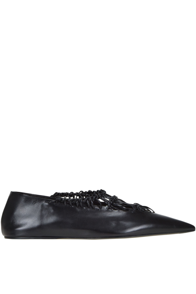 Shop Jil Sander Leather Ballerinas In Black