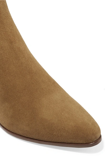 Shop Saint Laurent Fringed Suede Ankle Boots