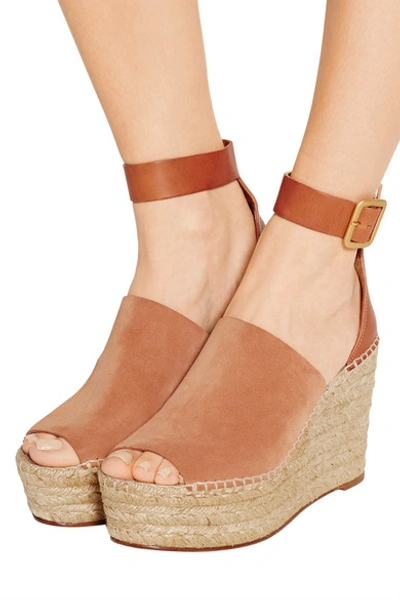 Shop Chloé Suede And Leather Espadrille Wedge Sandals