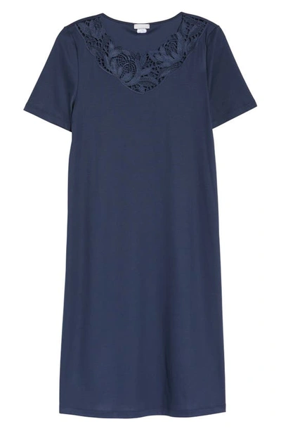 Shop Hanro Felice Embroidered Cotton Nightgown In 1650 - Blueberry