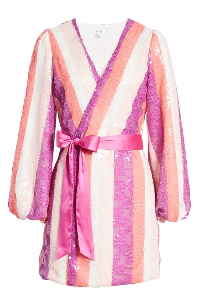 Shop Btfl-life Stripe Sequin Wrap Minidress In Multi Stripe