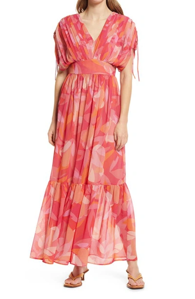 Shop Btfl-life Floral Print Empire Waist Maxi Dress In Pink Multi