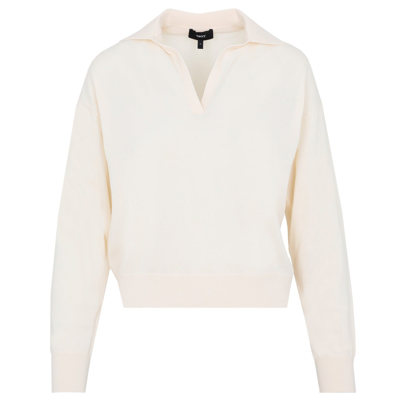 Shop Theory Polo Collar Knitted Jumper In White