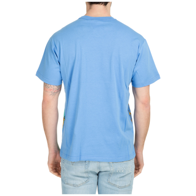 Shop Versace Jeans Couture Men's Short Sleeve T-shirt Crew Neckline Jumper  Garland Sun In Light Blue