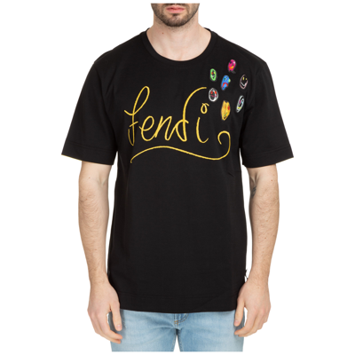 Shop Fendi Men's Short Sleeve T-shirt Crew Neckline Jumper In Black