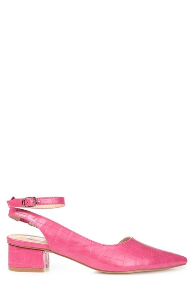 Journee Collection Keefa Croc Embossed Pointed Toe Pump In Magenta