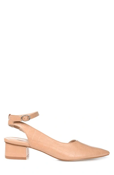 Journee Collection Keefa Croc Embossed Pointed Toe Pump In Mocha