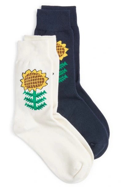 Shop Stems 2-pack Sunflower Crew Socks In Ivory/ Black