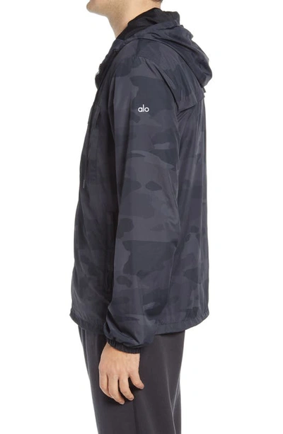 Shop Alo Yoga Stride Camo Hooded Jacket In Black Camo
