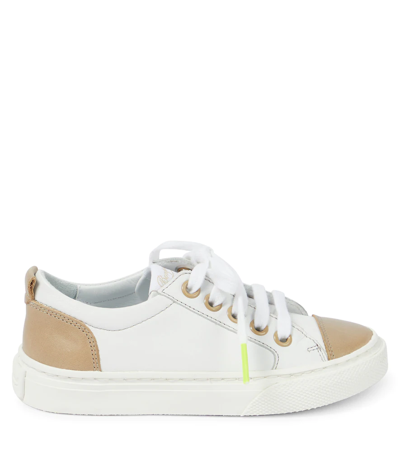 Shop Bonpoint Archie Leather Sneakers In Off White