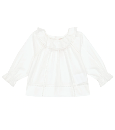 Shop Bonpoint Baby Myrtille Lace Cotton Blouse In Off White