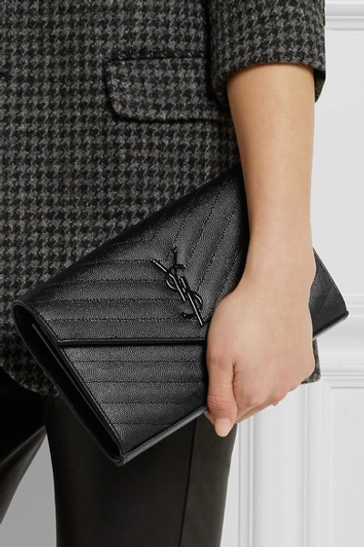Shop Saint Laurent Monogramme Mini Quilted Textured-leather Shoulder Bag In Black