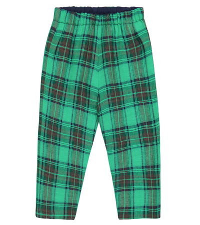 Shop Bonpoint Baby Dandy Checked Linen Pants In Mint