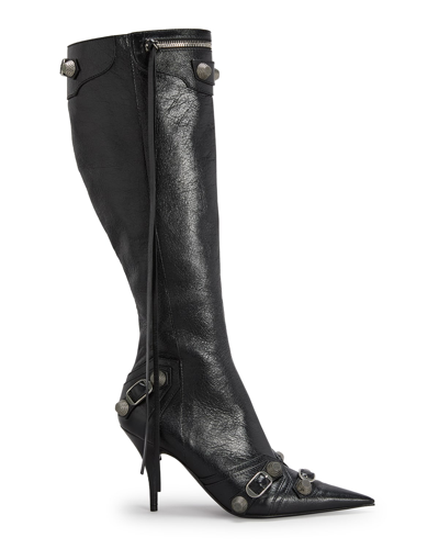 Shop Balenciaga Cagole Lambskin Buckle Zip Knee Boots In 1081 Blk Pallad