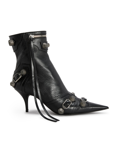 Shop Balenciaga Cagole Lambskin Buckle Zip Ankle Booties In 1081 Blk Pallad