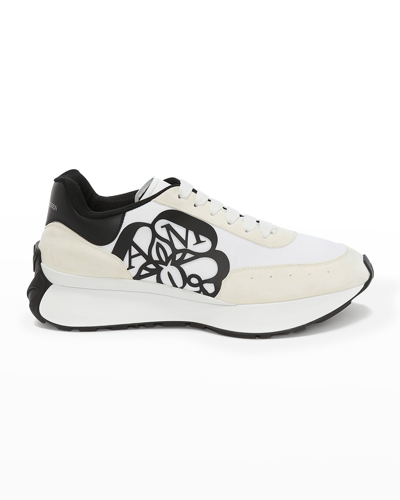 Shop Alexander Mcqueen Sprint Colorblock Retro Runner Sneakers In 9061 Wht Blk Blk