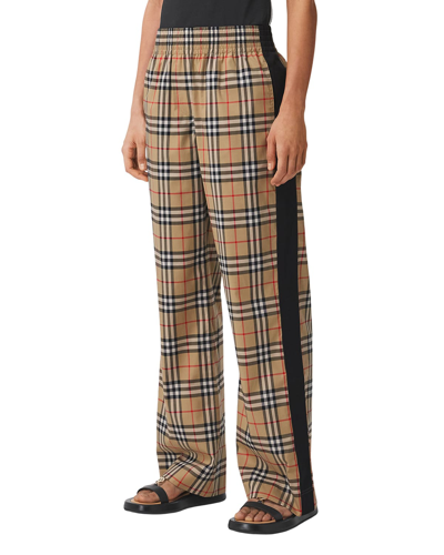 Shop Burberry Louane Side Stripe Vintage Check Trousers In Archive Beige Chk