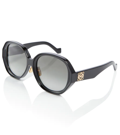 Shop Loewe Anagram Round Sunglasses In Shiny Black / Gradient Smoke