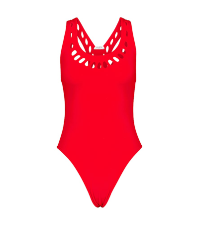 Shop Alaïa Cutout Racerback Swimsuit In Ecarlate