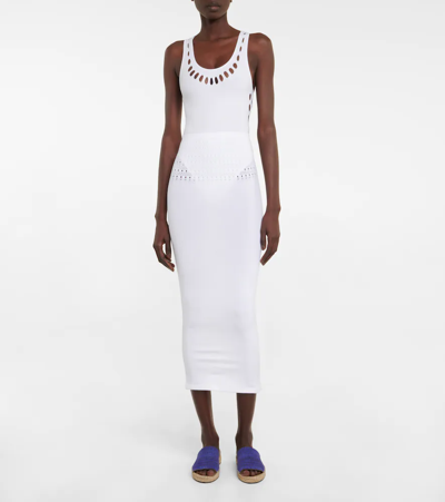 Shop Alaïa Cutout Technical Midi Skirt In White