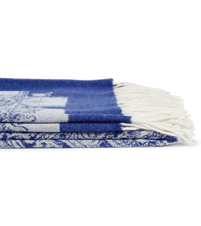 Shop Etro Paisley Wool Blanket In Blue