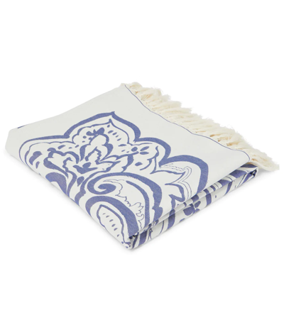 Shop Etro Paisley Fringed Blanket In Blue