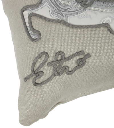 Shop Etro Pegaso Embroidered Cotton Cushion In Beige