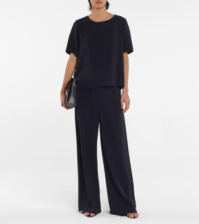 The Row Gala Wide-leg Crepe Pants In Navy