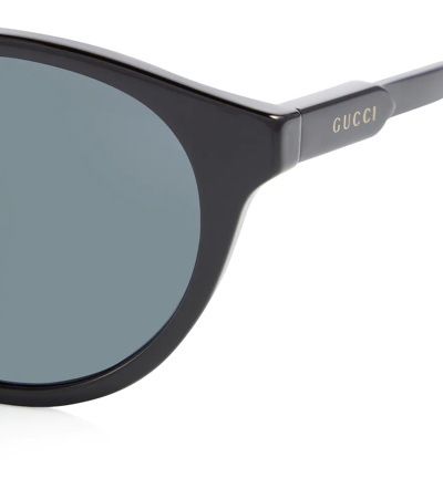 Shop Gucci Logo Round Sunglasses In Black-black-grey