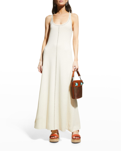 Shop Gabriela Hearst Amaltea Topstitch Cashmere Maxi Dress In Ivory Multi