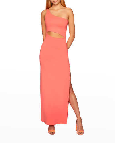 Shop Susana Monaco One-shoulder Cutout Slit Maxi Dress In Cosmo