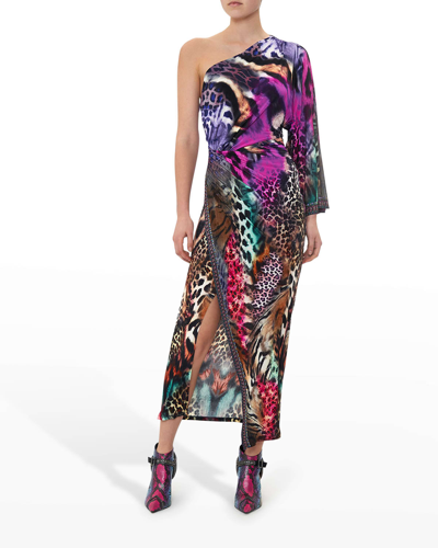 Shop Camilla Abstract Animal Printed One-shoulder Jersey Dress In Surrealist Suspen