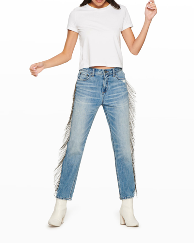 Shop Blue Revival Piper High-rise Straight Jeans W/ Chain Fringe In Manchester