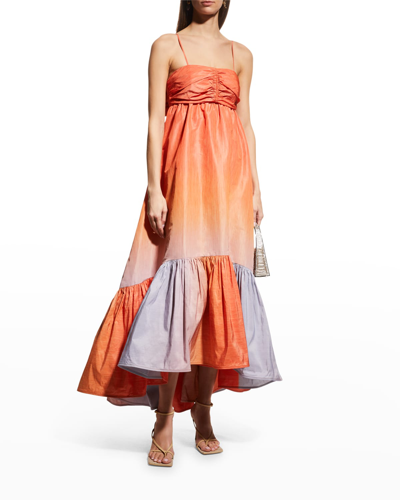 Shop Silvia Tcherassi Cerrano Strapless Taffeta Midi Dress In Lavender Orange G