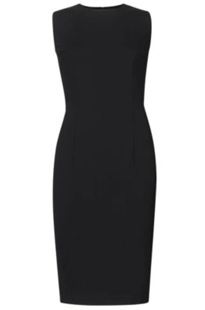 Shop Hugo Boss Sleeveless Shift Dress In Italian Stretch Wool In Black