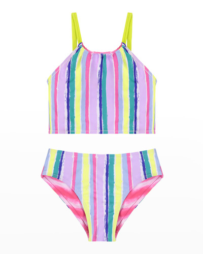 Shop Andy & Evan Girl's Reversible Striped Two-piece Swimsuit In Multi Stripe