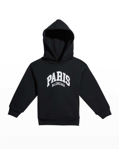 Shop Balenciaga Kid's Paris Logo-print Hoodie In Blackwhite