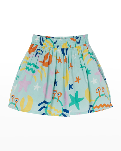 Shop Stella Mccartney Girl's Crabs & Stars-print Voile Skirt In 607mc Lb Blue