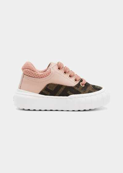 Shop Fendi Kid's Ff Canvas Low-top Sneakers, Baby In F1gcj Pink
